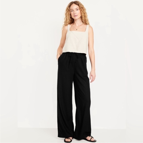 NEW! OLD NAVY Black High-Waisted Linen-Blend Super Wide-Leg Pants - #683365 🌹 - Picture 2 of 10